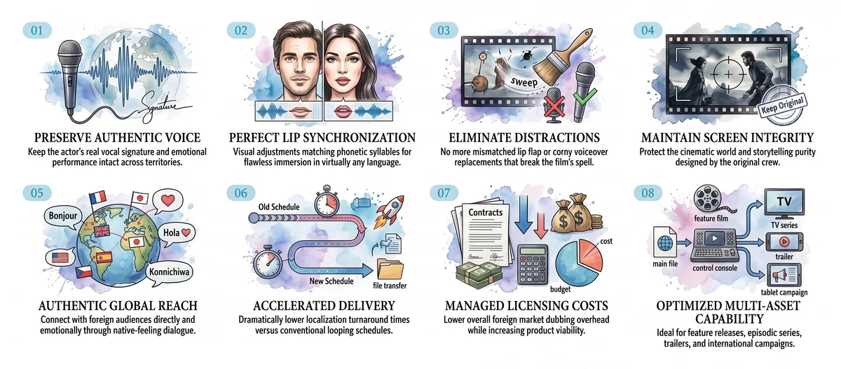 Benefits of multilingual film dubbing with performance continuity and lip sync