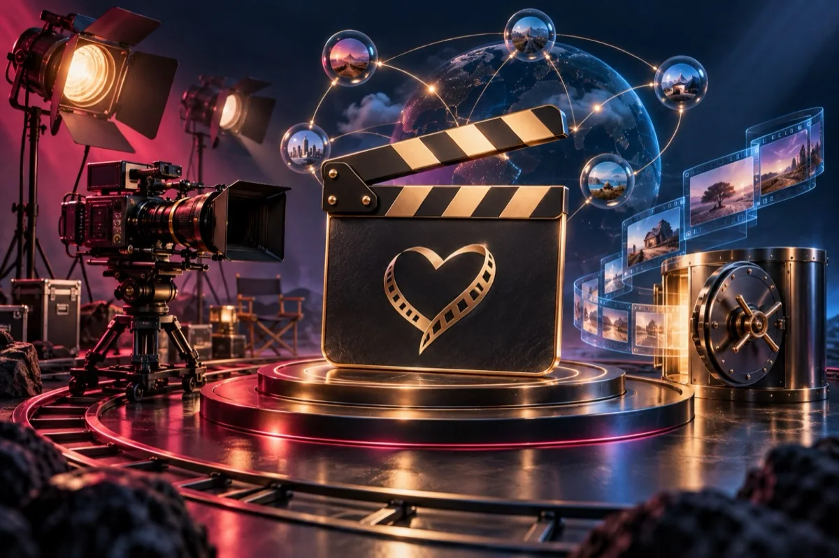 A connected film set command center with production tools and protected media