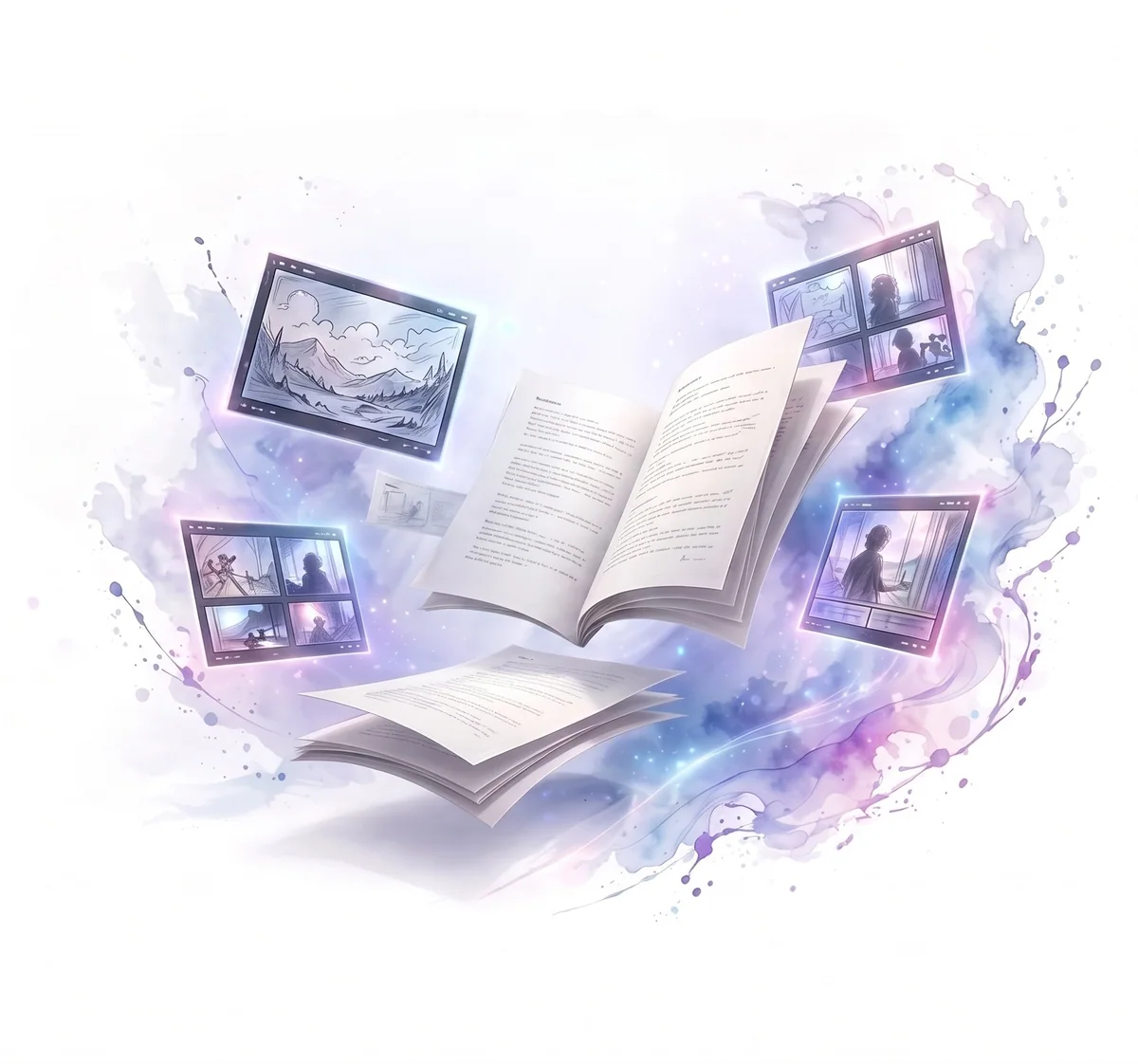 Cinematic storyboard frames bringing an independent film screenplay to life