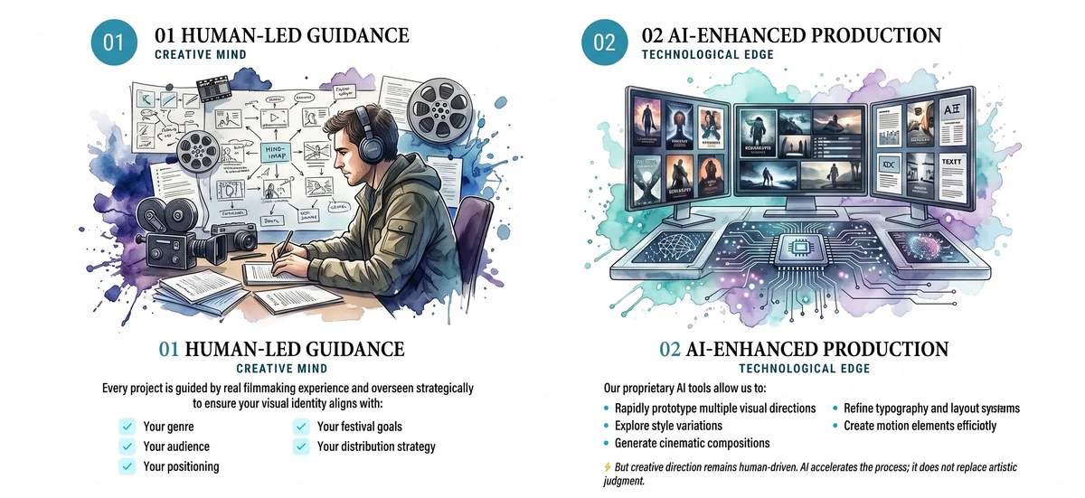 Human-led creative direction for independent film poster and key art design