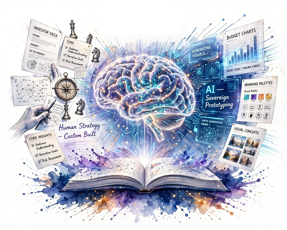 Human-led strategy and AI-enhanced design methodology for film pitch decks